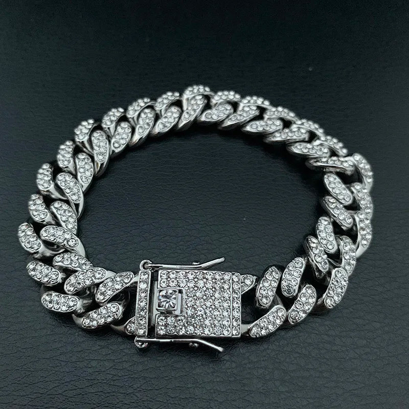 High-Quality  51g Hip Hop Full AAA Stone Bling Iced Out Pave Men's Bracelet Miami Cuban Link Chain Bracelets for Men Jewelry