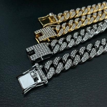 High-Quality  51g Hip Hop Full AAA Stone Bling Iced Out Pave Men's Bracelet Miami Cuban Link Chain Bracelets for Men Jewelry