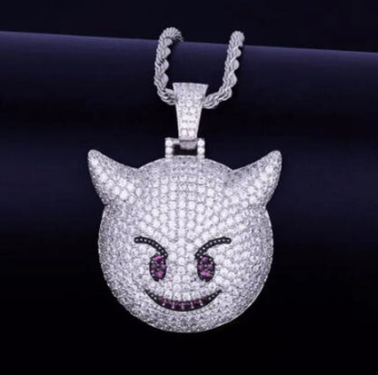 Fashionable and delicate inlaid zircon little devil smiling men and women pendant necklace hip-hop trend rock charm jewelry