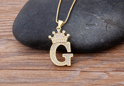 26 Letters A-Z Zircon Crown Initial Alphabet Pendant Choker