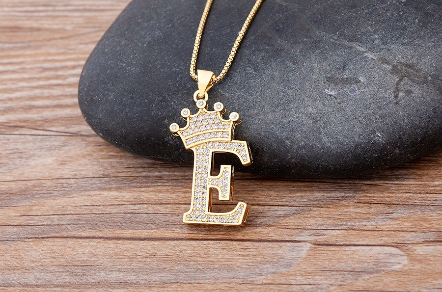 26 Letters A-Z Zircon Crown Initial Alphabet Pendant Choker