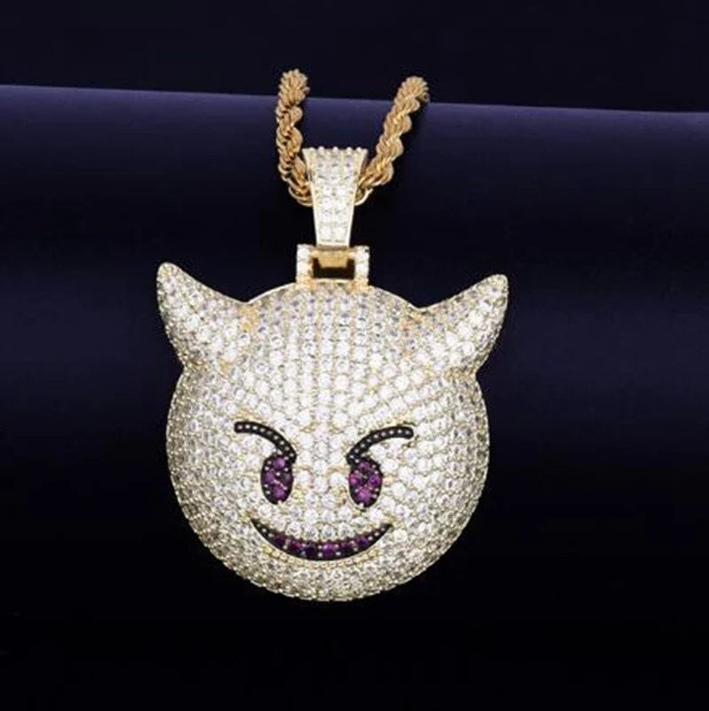 Fashionable and delicate inlaid zircon little devil smiling men and women pendant necklace hip-hop trend rock charm jewelry