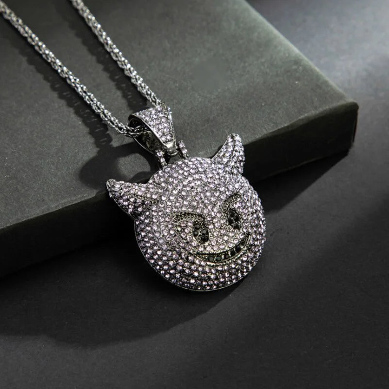 Fashionable and delicate inlaid zircon little devil smiling men and women pendant necklace hip-hop trend rock charm jewelry