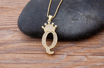 26 Letters A-Z Zircon Crown Initial Alphabet Pendant Choker