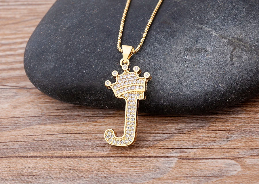 26 Letters A-Z Zircon Crown Initial Alphabet Pendant Choker