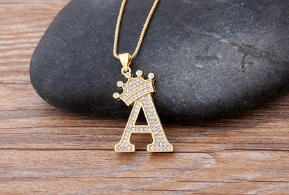 26 Letters A-Z Zircon Crown Initial Alphabet Pendant Choker