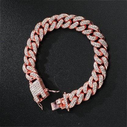 High-Quality  51g Hip Hop Full AAA Stone Bling Iced Out Pave Men's Bracelet Miami Cuban Link Chain Bracelets for Men Jewelry