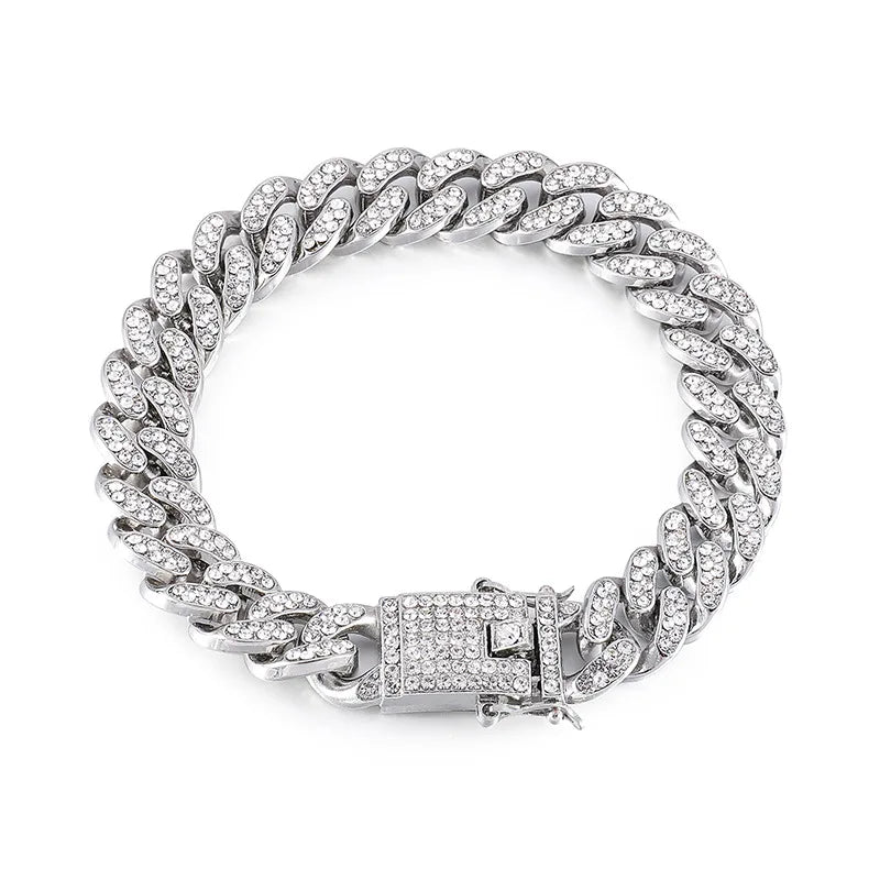 High-Quality  51g Hip Hop Full AAA Stone Bling Iced Out Pave Men's Bracelet Miami Cuban Link Chain Bracelets for Men Jewelry