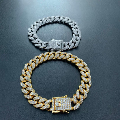 High-Quality  51g Hip Hop Full AAA Stone Bling Iced Out Pave Men's Bracelet Miami Cuban Link Chain Bracelets for Men Jewelry