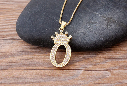 26 Letters A-Z Zircon Crown Initial Alphabet Pendant Choker