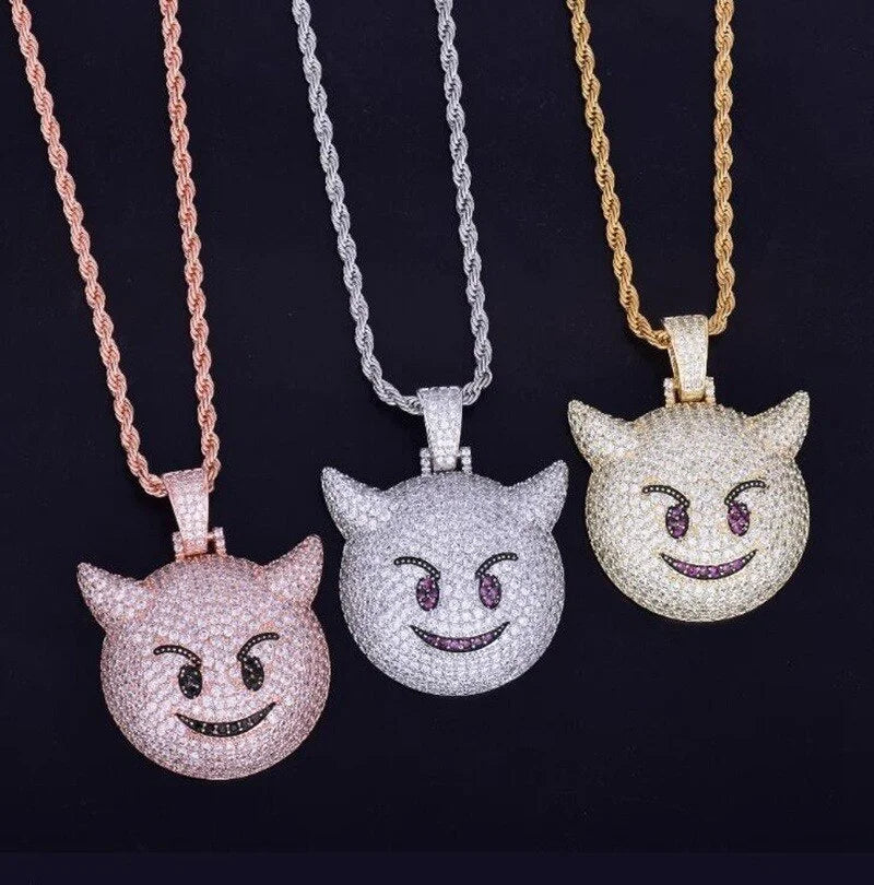 Fashionable and delicate inlaid zircon little devil smiling men and women pendant necklace hip-hop trend rock charm jewelry