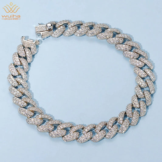 Rock Solid 925 Sterling Silver Created Moissanite Diamonds Cuba Bracelets