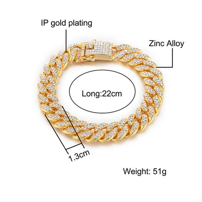 High-Quality  51g Hip Hop Full AAA Stone Bling Iced Out Pave Men's Bracelet Miami Cuban Link Chain Bracelets for Men Jewelry