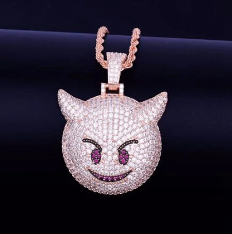 Fashionable and delicate inlaid zircon little devil smiling men and women pendant necklace hip-hop trend rock charm jewelry