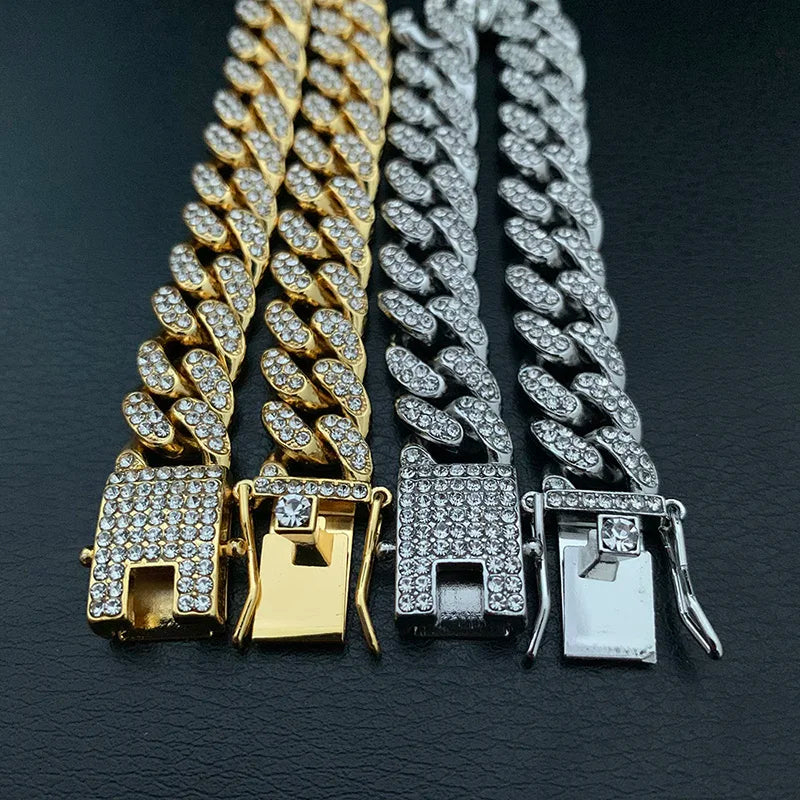 High-Quality  51g Hip Hop Full AAA Stone Bling Iced Out Pave Men's Bracelet Miami Cuban Link Chain Bracelets for Men Jewelry