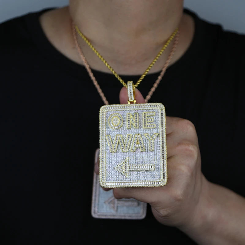 One Way Pendant Necklace Full Paved Cubic Zirconia Iced Out Bling