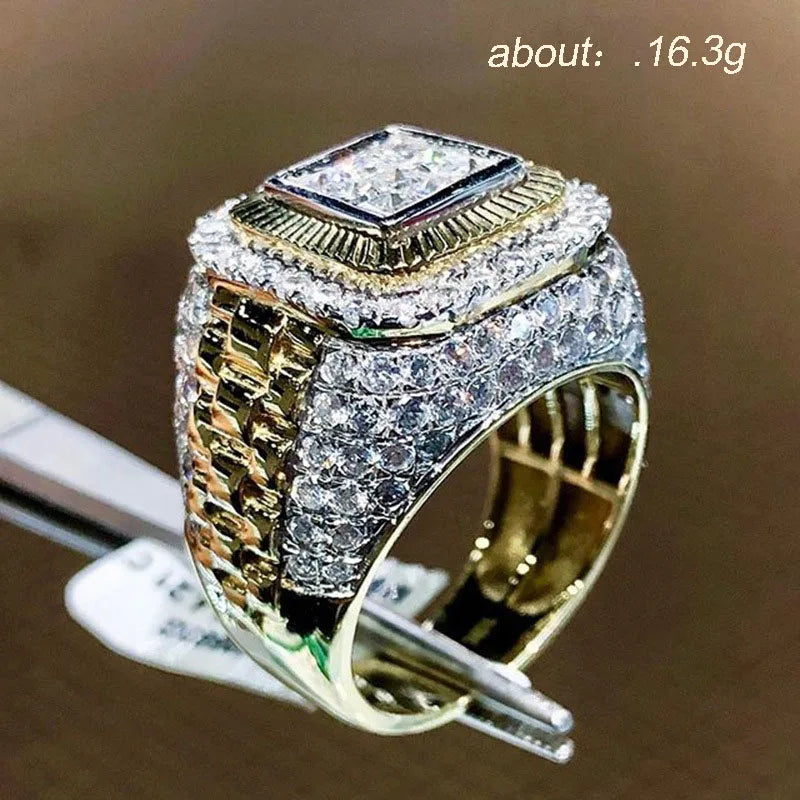 High Quality Micro Pave Stone Huge Rings Luxury White Zircon