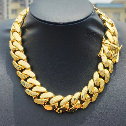 22MM Width Miami Brass Cuban Link Chain Thick And Heavy Necklace