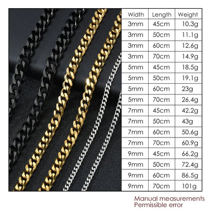 Hip Hop Width 3/5/7/9MM Cuban Link Stainless Steel Chains Necklace for Men Basic Simple Rapper's Choker on Neck Fashion Jewelry