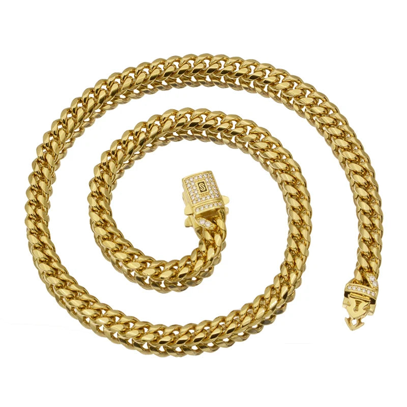 Hip Hop Bling Iced Out Gold Color Stainless Steel CZ Cuban Miami Chain Necklace Link Chain for Men Rapper Jewelry