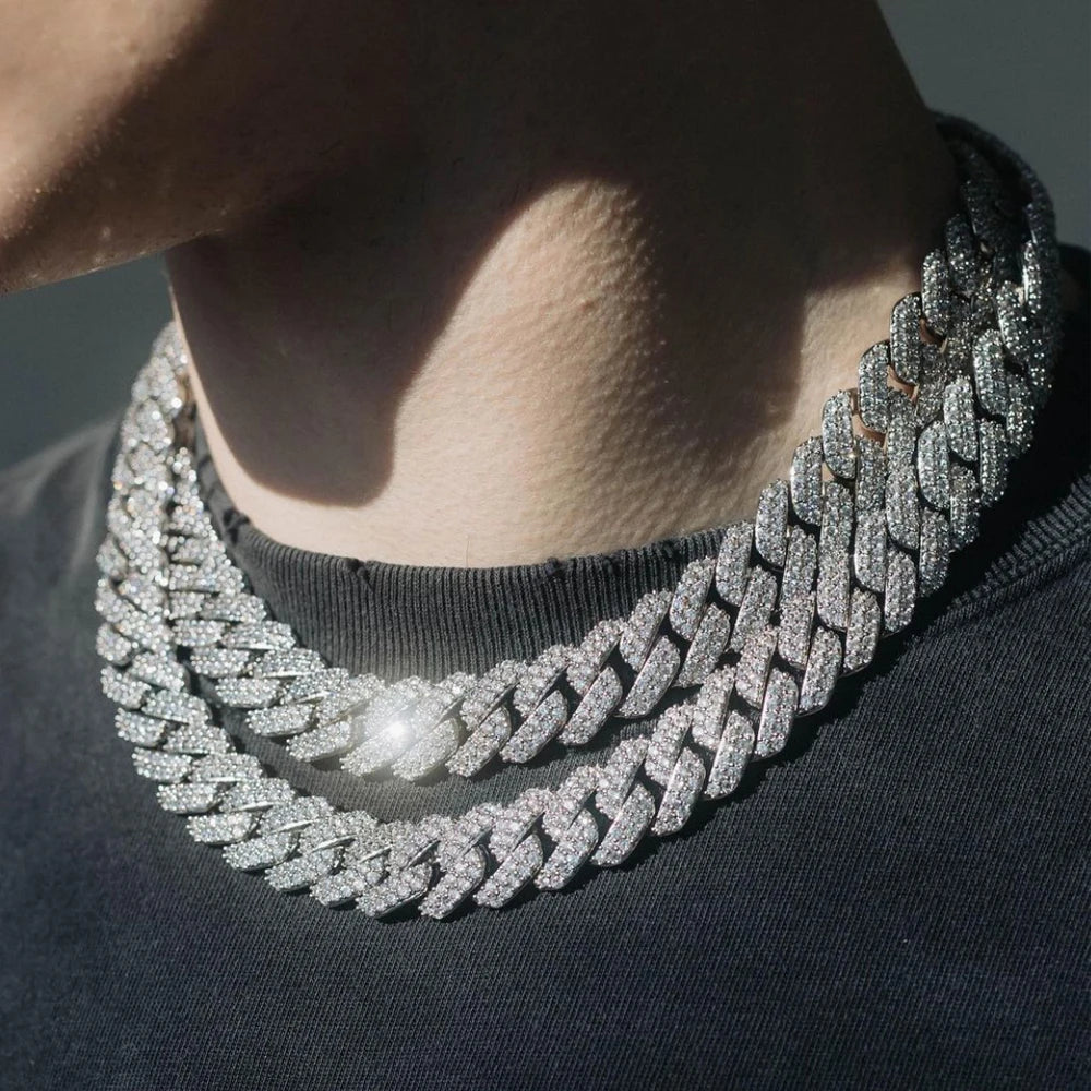 Iced Out Bling Rhinestones Paved Cuban Link Chain Tennis Necklace Women Men 13/14MM Prong Rapper Necklace Hip Hop Rock Jewelry