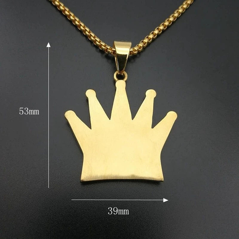 King Crown Pendant Necklace Gold Plated Rhinestones