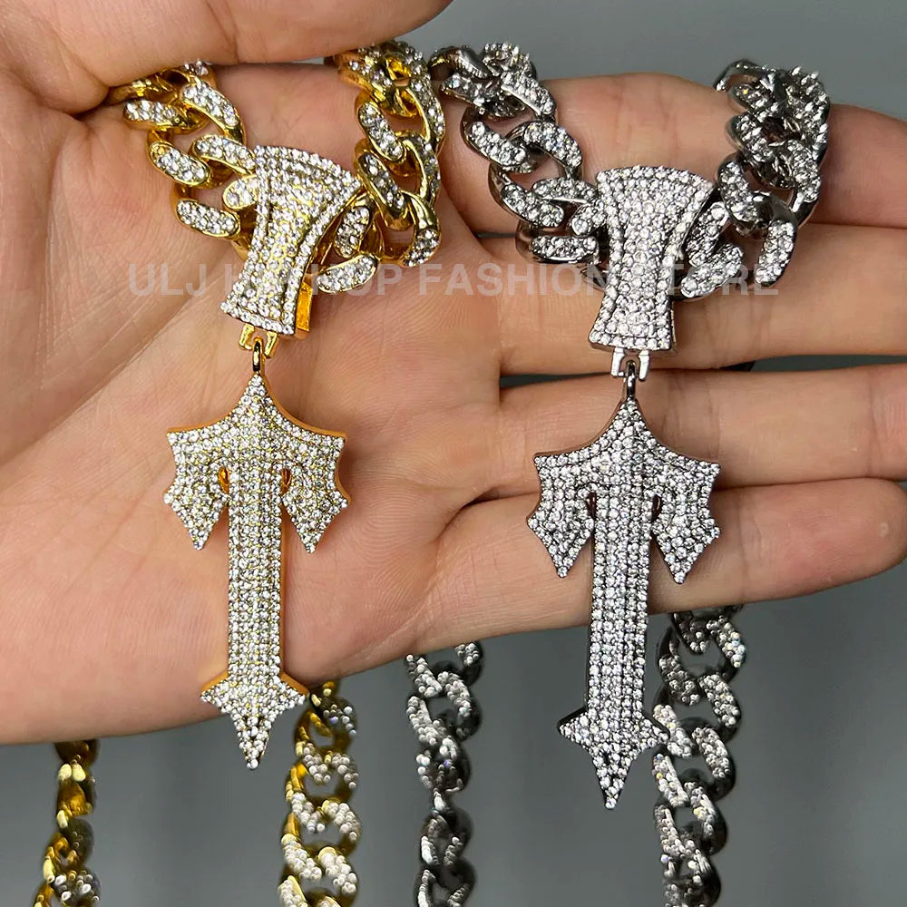 Iced Out Cross Sword Necklaces with 12mm Cuban Chain