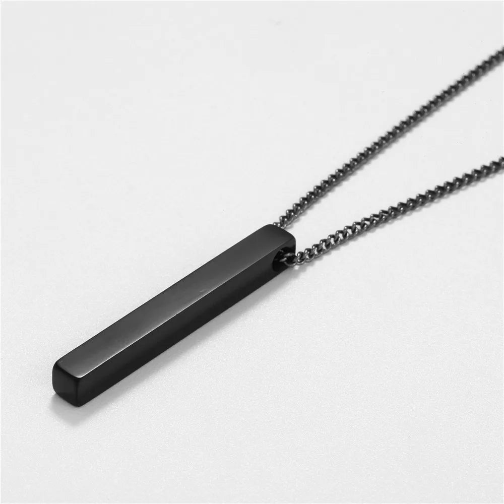 Rectangle Classic Cuban Geometric Stainless Steel Pendant Necklace