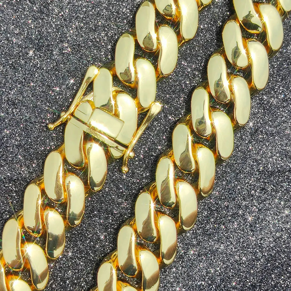 22MM Width Miami Brass Cuban Link Chain Thick And Heavy Necklace