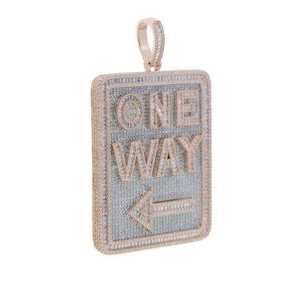 One Way Pendant Necklace Full Paved Cubic Zirconia Iced Out Bling