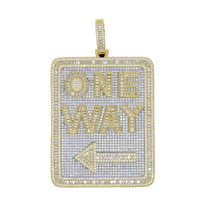 One Way Pendant Necklace Full Paved Cubic Zirconia Iced Out Bling