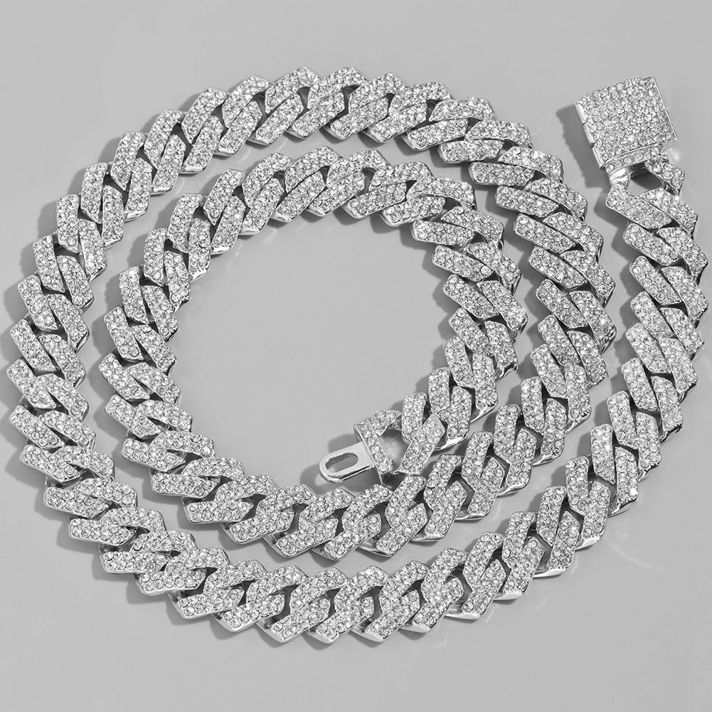 Men Women Luxury Prong Cuban Link Chain Necklace Bling Iced Out Crystal Zircon Cluster Tennis Chain Necklaces Hip Hop Jewelry