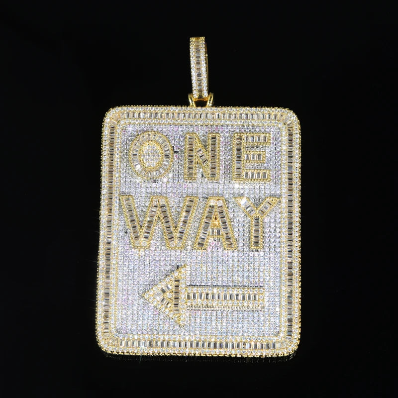 One Way Pendant Necklace Full Paved Cubic Zirconia Iced Out Bling