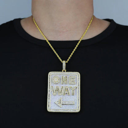 One Way Pendant Necklace Full Paved Cubic Zirconia Iced Out Bling