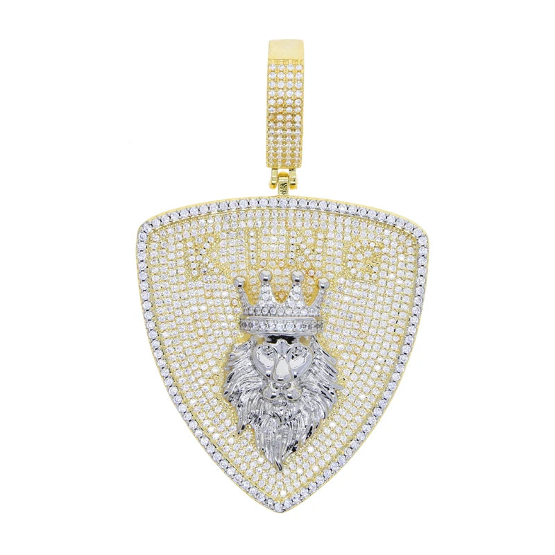 King Lion Crown Silver Color Cubic Zirconia Badge Charm