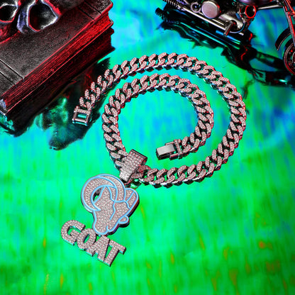 "Get Your Hip-Hop Vibe On with the Blue Oil Sheep Pendant Necklace - Punk Style with 20-Inch Cuban Chain Included!"