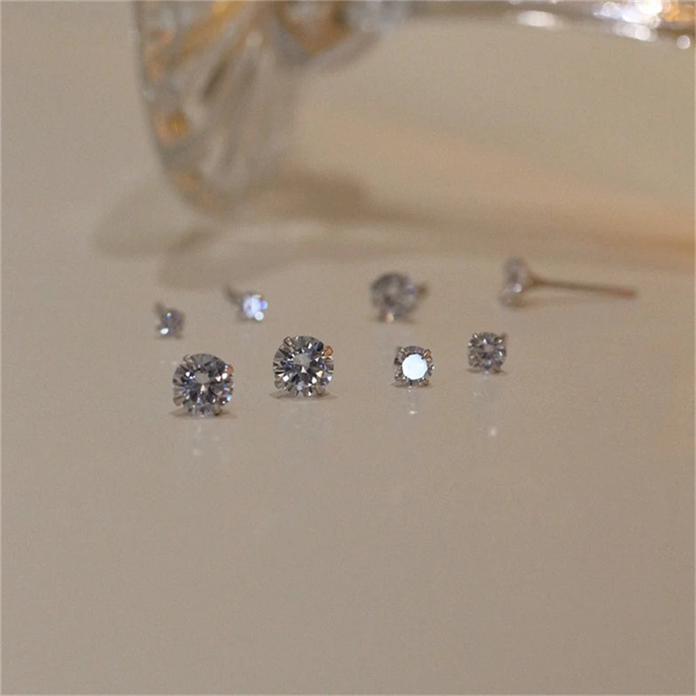 Zircon Silver Color Stud Earrings Hip Hop Rhinestone