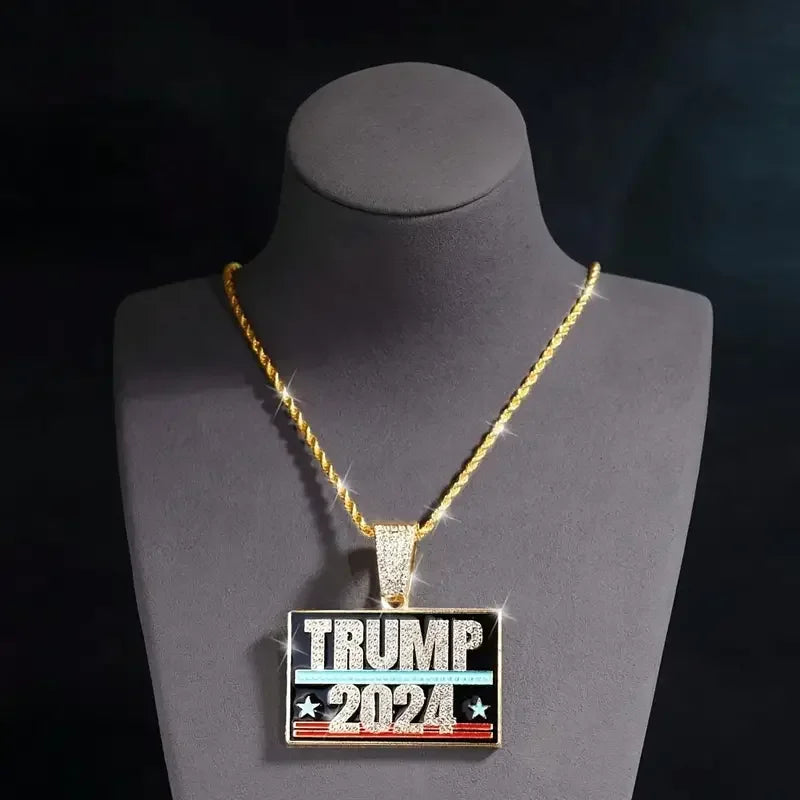 2024 New Hip Hop Men's TRUMP Letter Pendant Stainless Steel Chain Pendant Necklace For Men Independence Day Jewelry Accessories