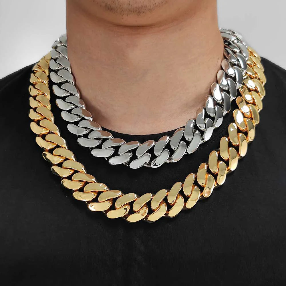 22MM Width Miami Brass Cuban Link Chain Thick And Heavy Necklace