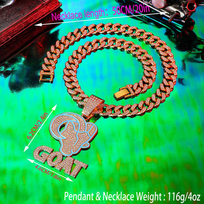 "Get Your Hip-Hop Vibe On with the Blue Oil Sheep Pendant Necklace - Punk Style with 20-Inch Cuban Chain Included!"