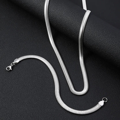 Silver Color Stainless Steel Flat Snake Chain Bracelet Hip Hop Simple Bracelet