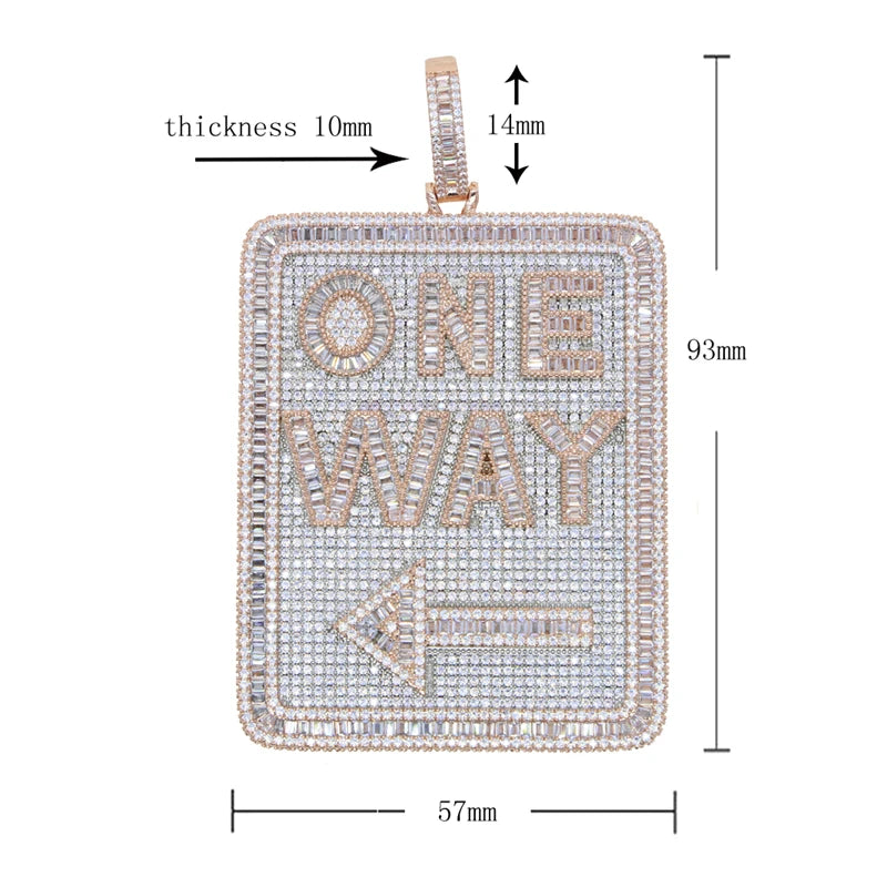 One Way Pendant Necklace Full Paved Cubic Zirconia Iced Out Bling