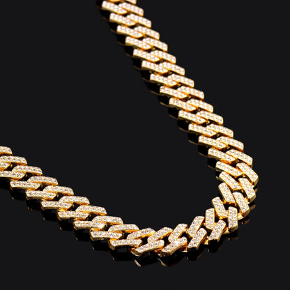 Iced Out Bling AAA Rhinestones Prong Cuban Link Chain Men's Necklace 2 Row Crystal Curb Cuban Chain Hip Hop Jewelry 13/14/20MM