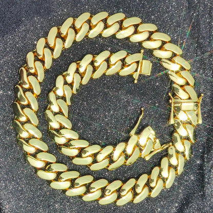 22MM Width Miami Brass Cuban Link Chain Thick And Heavy Necklace