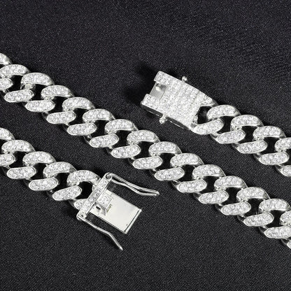 Men Women Hip hop Cross Iced Out Cuban Chain Necklace Suit 13mm Paved Rhinestone Link Chain Choker Necklace Fashion Jewelry Gift