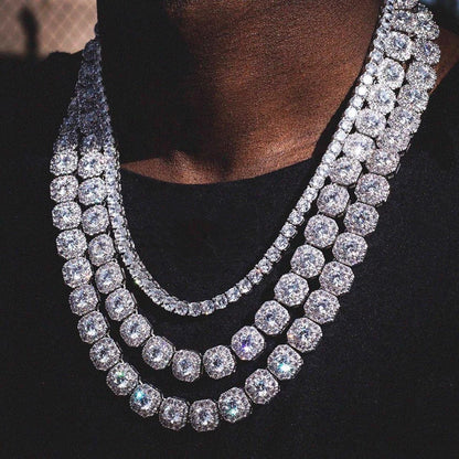 Iced Out Bling Rhinestones Paved Cuban Link Chain Tennis Necklace Women Men 13/14MM Prong Rapper Necklace Hip Hop Rock Jewelry