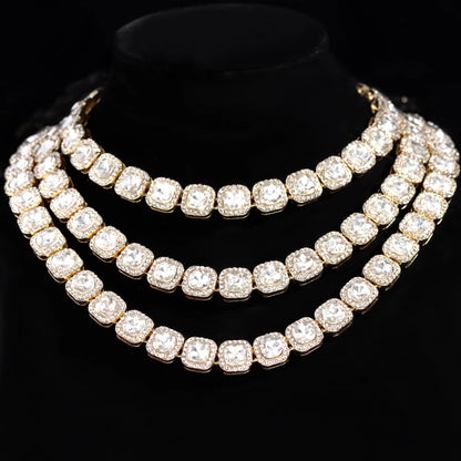 Men Women Luxury Prong Cuban Link Chain Necklace Bling Iced Out Crystal Zircon Cluster Tennis Chain Necklaces Hip Hop Jewelry