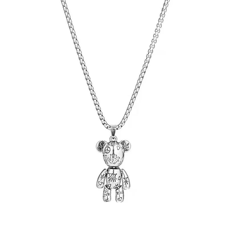 Actionable Graffiti Violence Bear Necklace Pendant Sweater Chain Hoodie