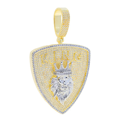 King Lion Crown Silver Color Cubic Zirconia Badge Charm