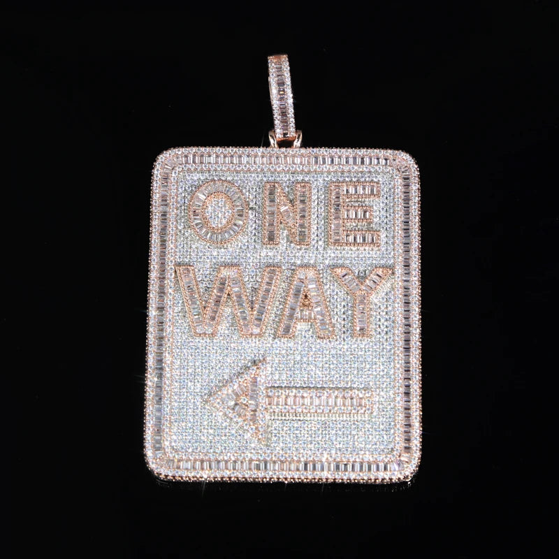 One Way Pendant Necklace Full Paved Cubic Zirconia Iced Out Bling